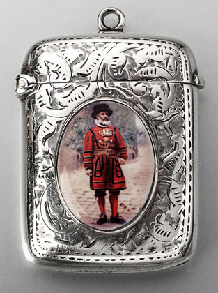 Victorian Silver & Enamel Vesta Case - Beefeater, Tower of London